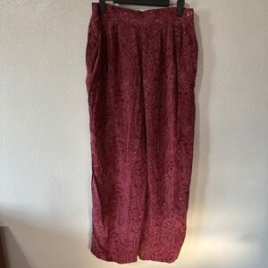 Talbots Petites Silk Pants Maroon‎ Paisley Print High Waist Wide Leg Size 10P